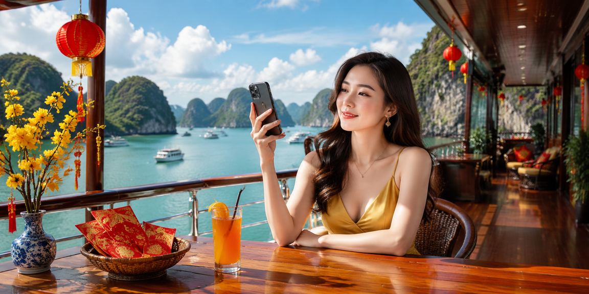 Người dùng Hà Nội kiểm tra tài khoản thưởng bên tách cà phê với phong bao đỏ truyền thống Việt Nam